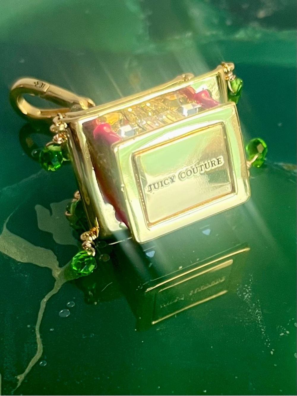 RARE Juicy Couture Pink Asian Pagoda Charm/Pendant w Green Crystal Drops - Picture 8 of 16